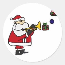Weihnachts-Weihnachtsmann spielen Trumpet Runder Aufkleber