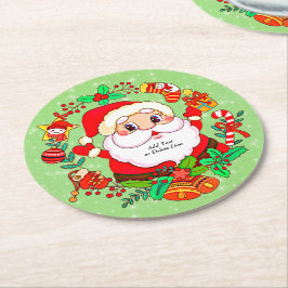 Weihnachts Weihnachtsmann Strumpf Cane Present Hol Runder Pappuntersetzer