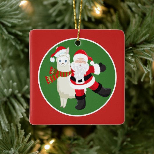 Weihnachts-Weihnachtsmann und Lama-Melodien Keramikornament (Baum)