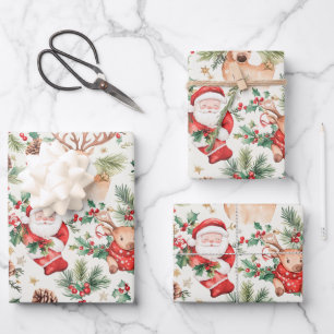 Weihnachts-Weihnachtsmann und Rentier Geschenkpapier Set