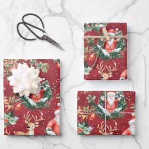 Weihnachts-Weihnachtsmann und Rentier Geschenkpapier Set