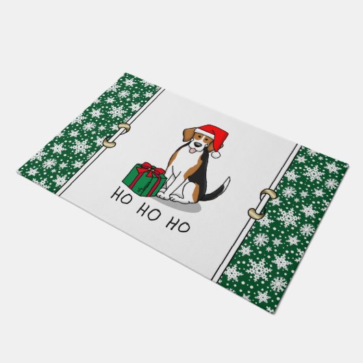 Weihnachts-Weihnachtsmannmütze Beagle (Tri-Farbe 3 Fußmatte (Schrägansicht)
