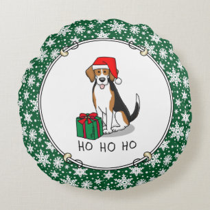 Weihnachts-Weihnachtsmannmütze Beagle (Tri-Farbe 3 Rundes Kissen