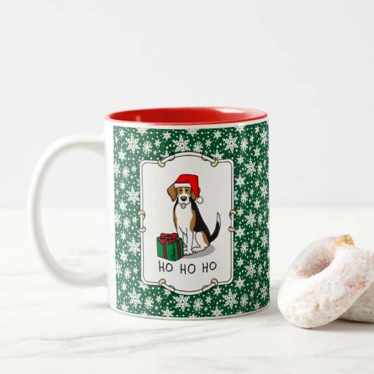 Weihnachts-Weihnachtsmannmütze Beagle (Tri-Farbe 3 Zweifarbige Tasse (Mit Donut)