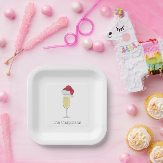 Weihnachts-Weihnachtsmannmütze Champagne Pappteller (Party)