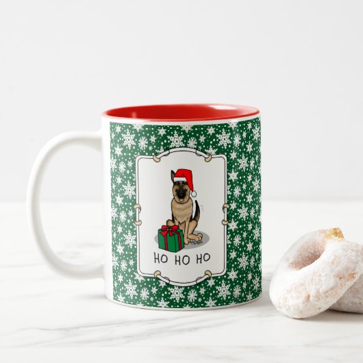 Weihnachts-Weihnachtsmannmütze German Shepherd Dog Zweifarbige Tasse (Mit Donut)