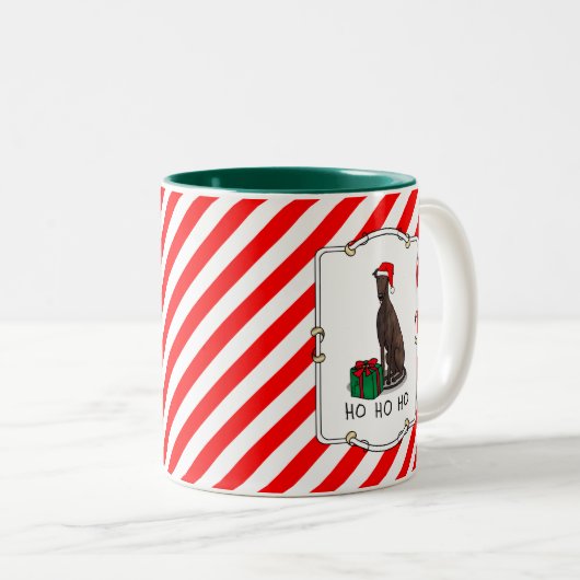 Weihnachts-Weihnachtsmannmütze Grauhund Hund (Blin Zweifarbige Tasse (VorderseiteRechts)