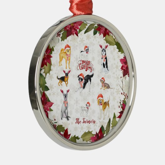 Weihnachts-Weihnachtsmannmütze Hunde Poinsettia Mo Ornament Aus Metall (Rechts)
