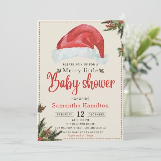 Weihnachts-Weihnachtsmannmütze Merry Little Baby D Einladung (Stehend Vorderseite)