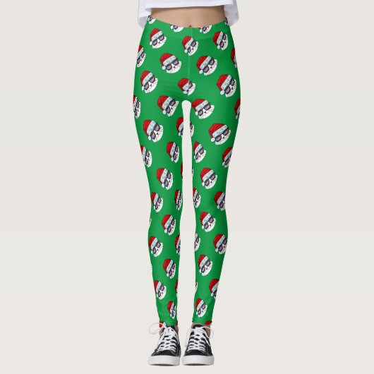Weihnachts-Weihnachtsmannmütze mit Katzengesicht Leggings (Vorderseite)