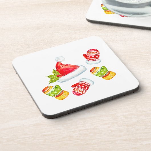 Weihnachts-Weihnachtsmannmütze, Schneeflocken und  Getränkeuntersetzer (Linke Seite)