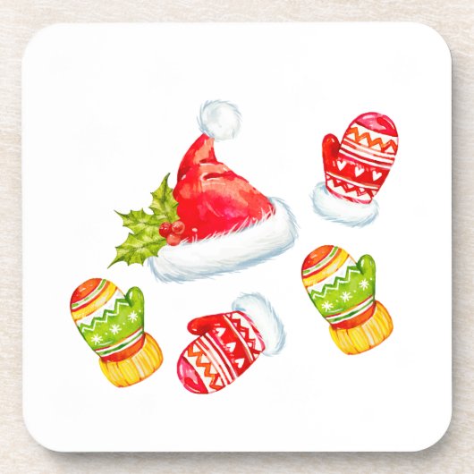 Weihnachts-Weihnachtsmannmütze, Schneeflocken und  Getränkeuntersetzer (Vorderseite)