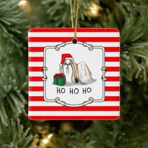 Weihnachts-Weihnachtsmannmütze Shih Tzu (bräunlich Keramikornament
