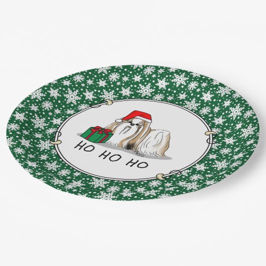 Weihnachts-Weihnachtsmannmütze Shih Tzu (bräunlich Pappteller (Schrägansicht)