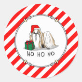 Weihnachts-Weihnachtsmannmütze Shih Tzu (bräunlich Runder Aufkleber (Vorderseite)