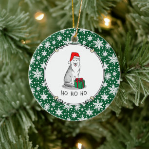 Weihnachts-Weihnachtsmannmütze Sibirischer Husky ( Keramik Ornament