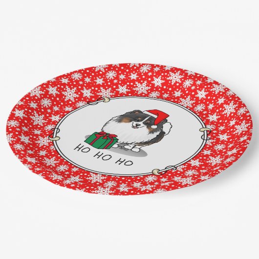 Weihnachts-Weihnachtsmannmütze Spitz (in drei Farb Pappteller (Schrägansicht)