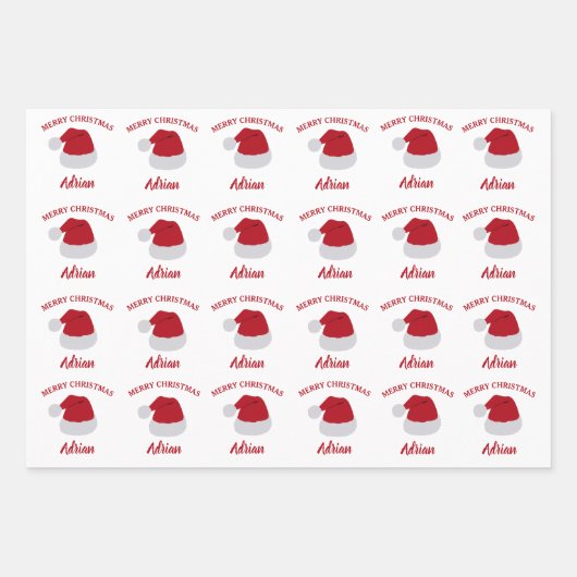 Weihnachts-Weihnachtsmannmütze und Individuelle Na Geschenkpapier Set (Vorderseite 2)