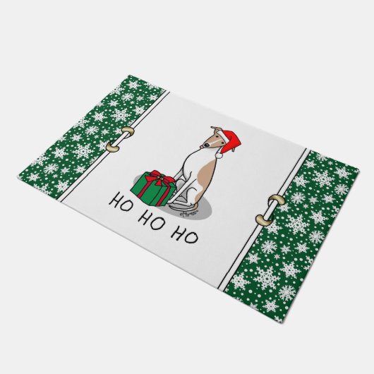 Weihnachts-Weihnachtsmannmütze Whippet Hund Fawn & Fußmatte (Schrägansicht)