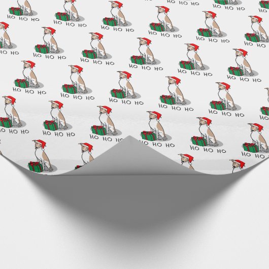 Weihnachts-Weihnachtsmannmütze Whippet Hund Fawn & Geschenkpapier (Ecke)