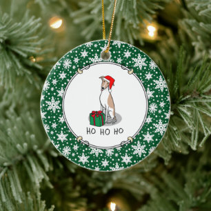 Weihnachts-Weihnachtsmannmütze Whippet Hund Fawn & Keramik Ornament