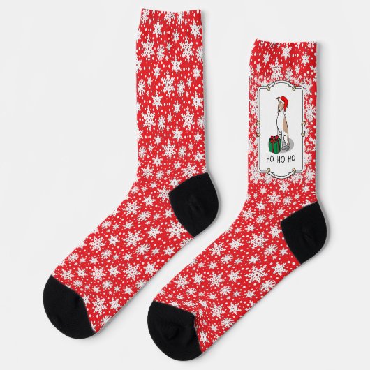 Weihnachts-Weihnachtsmannmütze Whippet Hund Fawn & Socken (Linkes Detail)