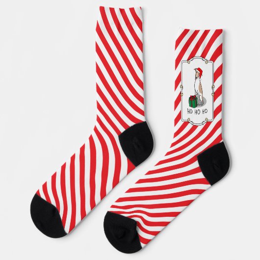Weihnachts-Weihnachtsmannmütze Whippet Hund Fawn & Socken (Linkes Detail)