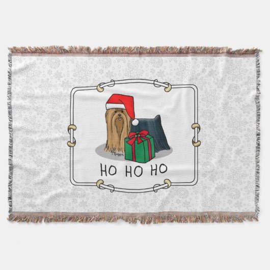 Weihnachts-Weihnachtsmannmütze Yorkshire Terrier Y Decke (Vorderseite)