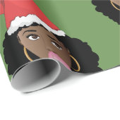 Weihnachts-Weihnachtsmannmützen, Schwarze Frauen,  Geschenkpapier (Rolleneckpunkt)