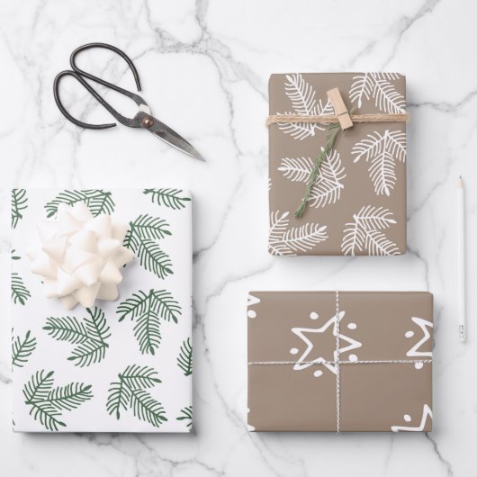 Weihnachts-Weihnachtsmuster Sterne und Baum Geschenkpapier Set (Vorderseite)