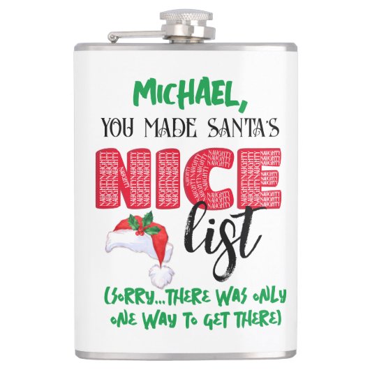 Weihnachts-Weihnachtsnamen auf der Liste Flachmann (Vorderseite)