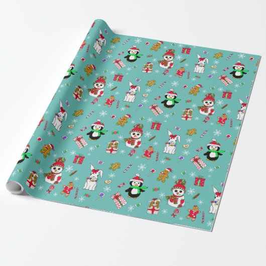 Weihnachts-Weihnachtspenguin, Schneemänner, Bonbon Geschenkpapier (Ungerollt)