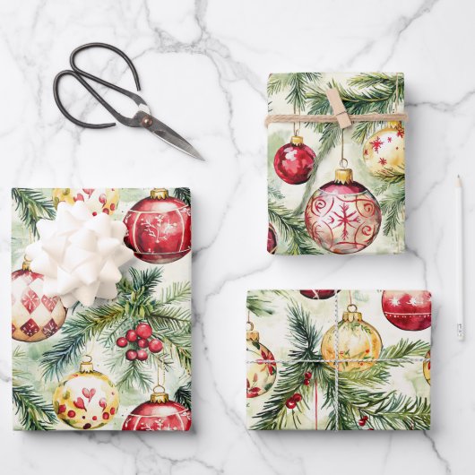 Weihnachts-Weihnachtsschmuck Geschenkpapier Set (Vorderseite)