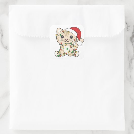 Weihnachts-Weihnachtstiere Katzen-Quadrat Sticker (Tasche)