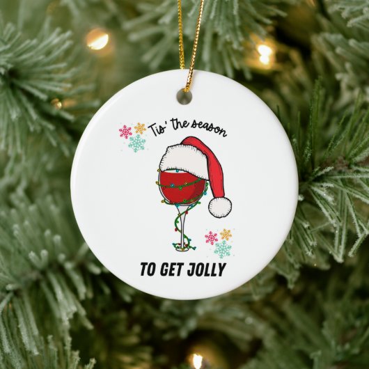 Weihnachts-Weihnachtswein-Drink lustig Keramik Ornament (Baum)