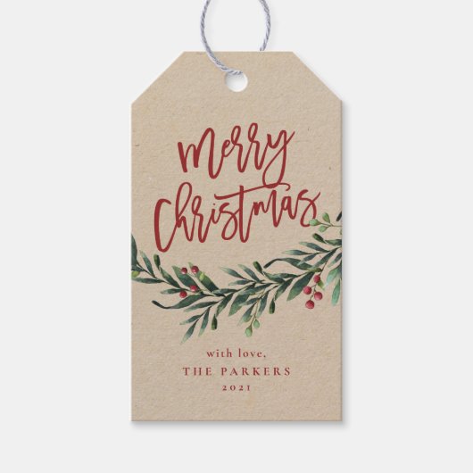 Weihnachts-Weihnachtszweig mit Beeren Geschenk ta Geschenkanhänger (Vorderseite)