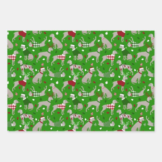 Weihnachts Weimaraner Hunde Wrapping Papier Blätte (Vorderseite 2)