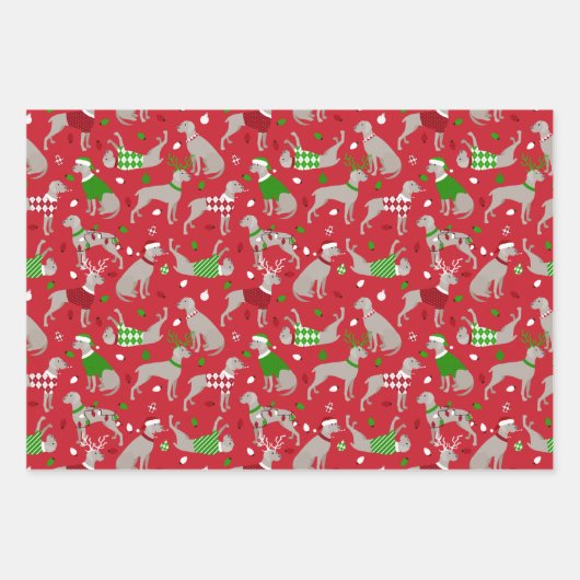 Weihnachts Weimaraner Hunde Wrapping Papier Blätte (Vorderseite)