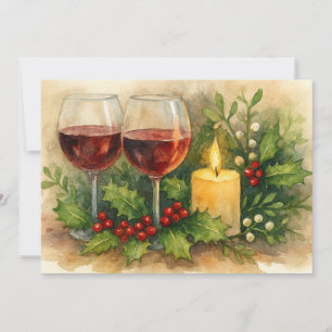 Weihnachts-Weingläser Kerze Stechpalme & Mistelzwe Feiertagskarte