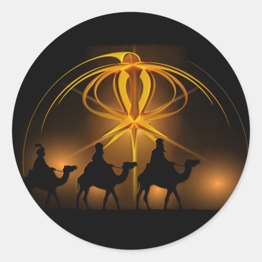 Weihnachts-Weisen Goldener Stern von Bethlehem Runder Aufkleber (Vorderseite)