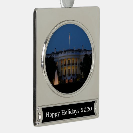 Weihnachts-Weiße Haus am Abend in Washington DC Banner-Ornament Silber (Rechts)