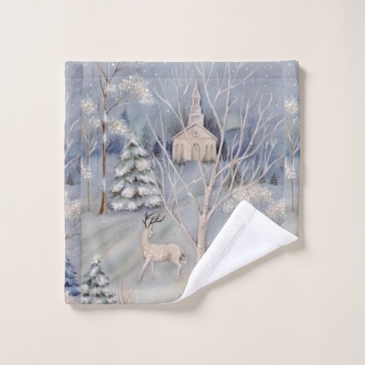 Weihnachts-Weiße Hirschflossen Badhandtuch Set (Waschlappen)