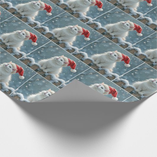 Weihnachts-Weiße Katze Tragen einer Weihnachtsmann Geschenkpapier (Ecke)