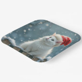 Weihnachts-Weiße Katze Tragen einer Weihnachtsmann Pappteller (Gewinkelt)