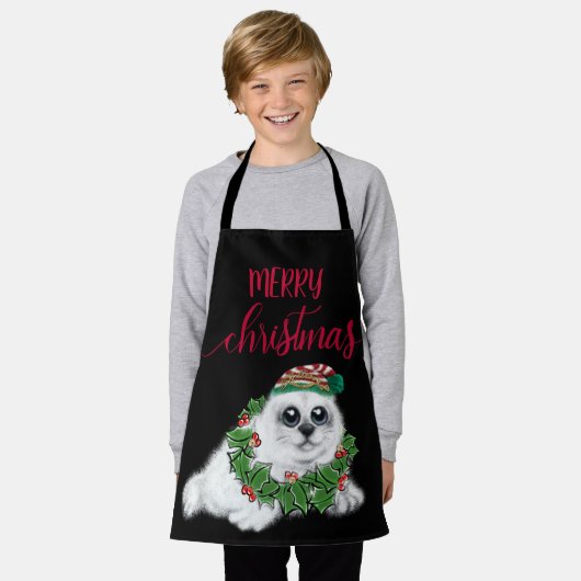 Weihnachts-Weißes Siegel-Jungtier, festliches arkt Schürze (Getragen)
