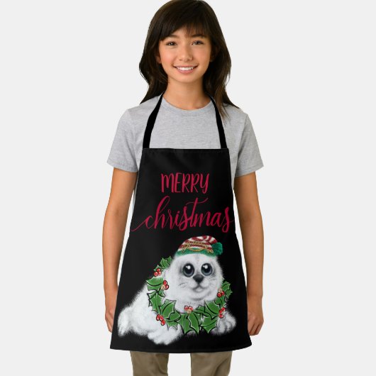 Weihnachts-Weißes Siegel-Jungtier, festliches arkt Schürze (Insitu)