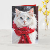 Weihnachts-Weißkatze mit rotem Scarf Karte (Gelbe Blume)