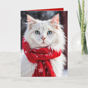 Weihnachts-Weißkatze mit rotem Scarf Karte