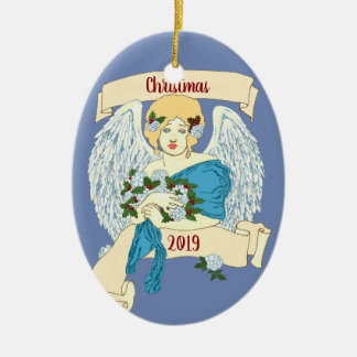 Weihnachts-Weißrosen und Holly Angel Keramik Ornament