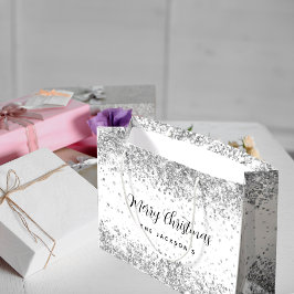 Weihnachts-Weißsilber-Glitzern Große Geschenktüte